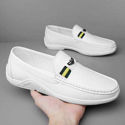 New Shoes for Men Leather Casual Shoes Spring Summer White Flat Shoes Youth Street Lightweight Cool Slip-on Loafers
