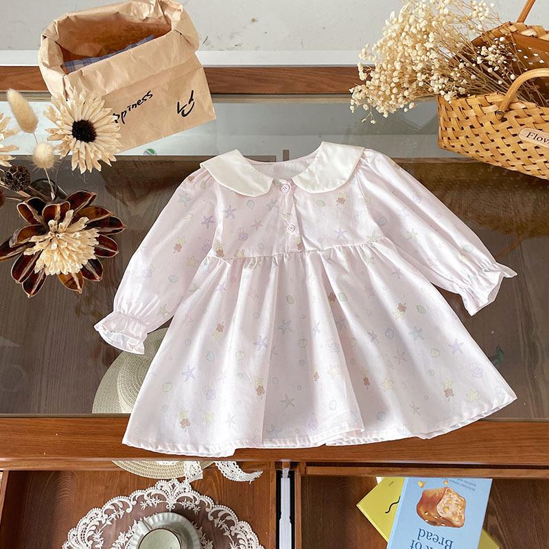 Girls Autumn Floral Dress Cute Bunny Ear Long Sleeve Sweet Princess Dress for Kids 90