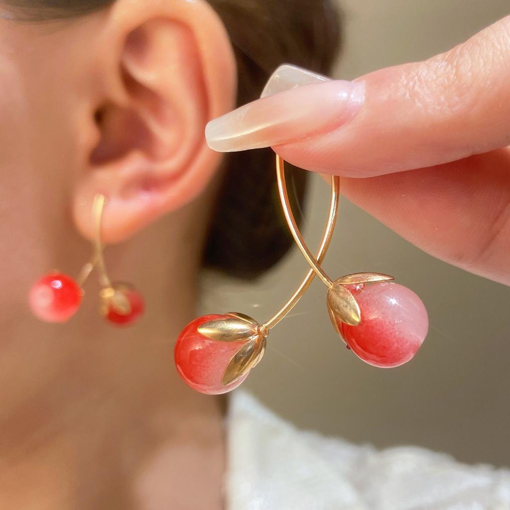 Cherry Shaped Double Drop Earrings for Women