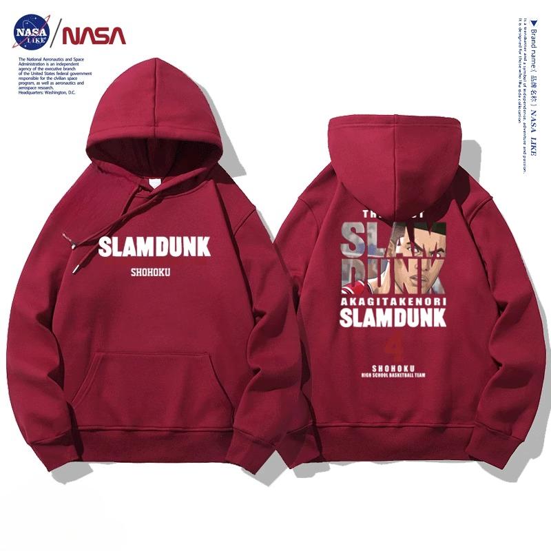 NASA joint autumn and winter cartoon slam dunk print student hooded sweatshirt men and women plus velvet long-sleeved pullover