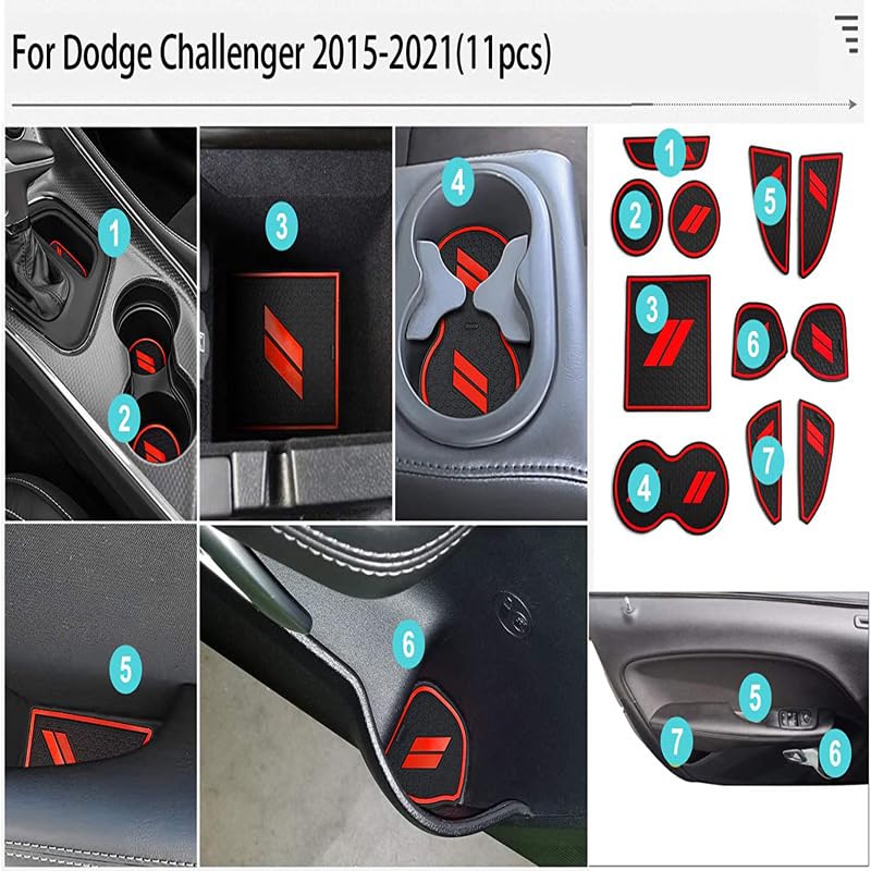 Matten für Dodge Challenger Zubehör 2015 2016 2017 2018 2019 2020 2021 2022 Maßgefertigt Getränkehalter Tür Mittelkonsole 11 AIGOU-Life Staubdicht 2023,
