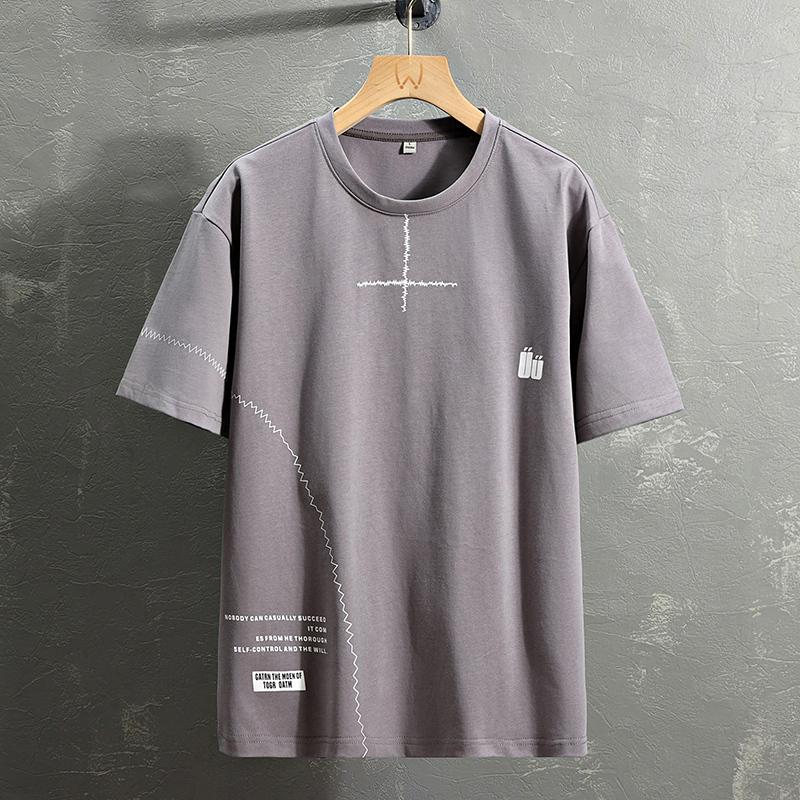 Men's Minimalist Line Graphic Crew Neck T-Shirt - Casual Short Sleeve Basic Tee