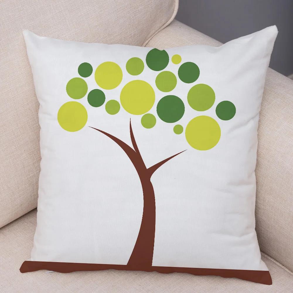 Nordic Style Green Leaf Cushion Cover Decor Cartoon Tree Print Pillow Case for Sofa Home Car 45x45cm Soft Plush Pillowcase