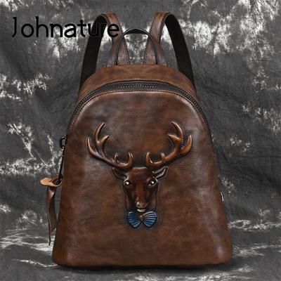 Zaino in vera pelle Borsa da donna Stampe animalier vintage Goffratura Borse da viaggio per il tempo libero di grande capacità