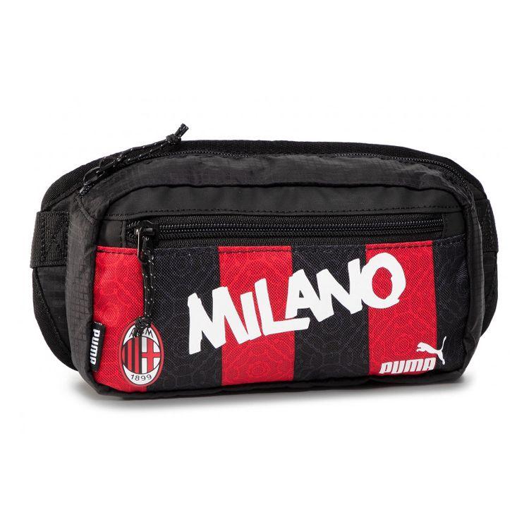 Puma Acm Ftbl Culture Waist Bag Striped Fabric Unisex Waist Bag Black Red 077241-04 Black Red