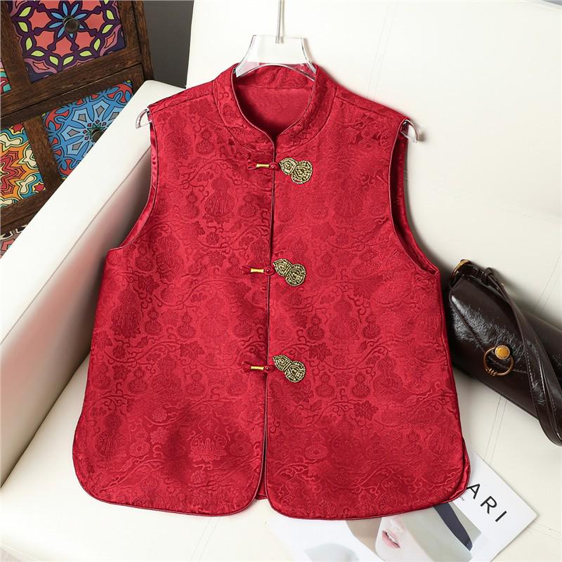 

Red Jacquard Frog Button Vest - Spring 2026 Chinese Style Women s Shawl Top 2XL 110-125 cm красный