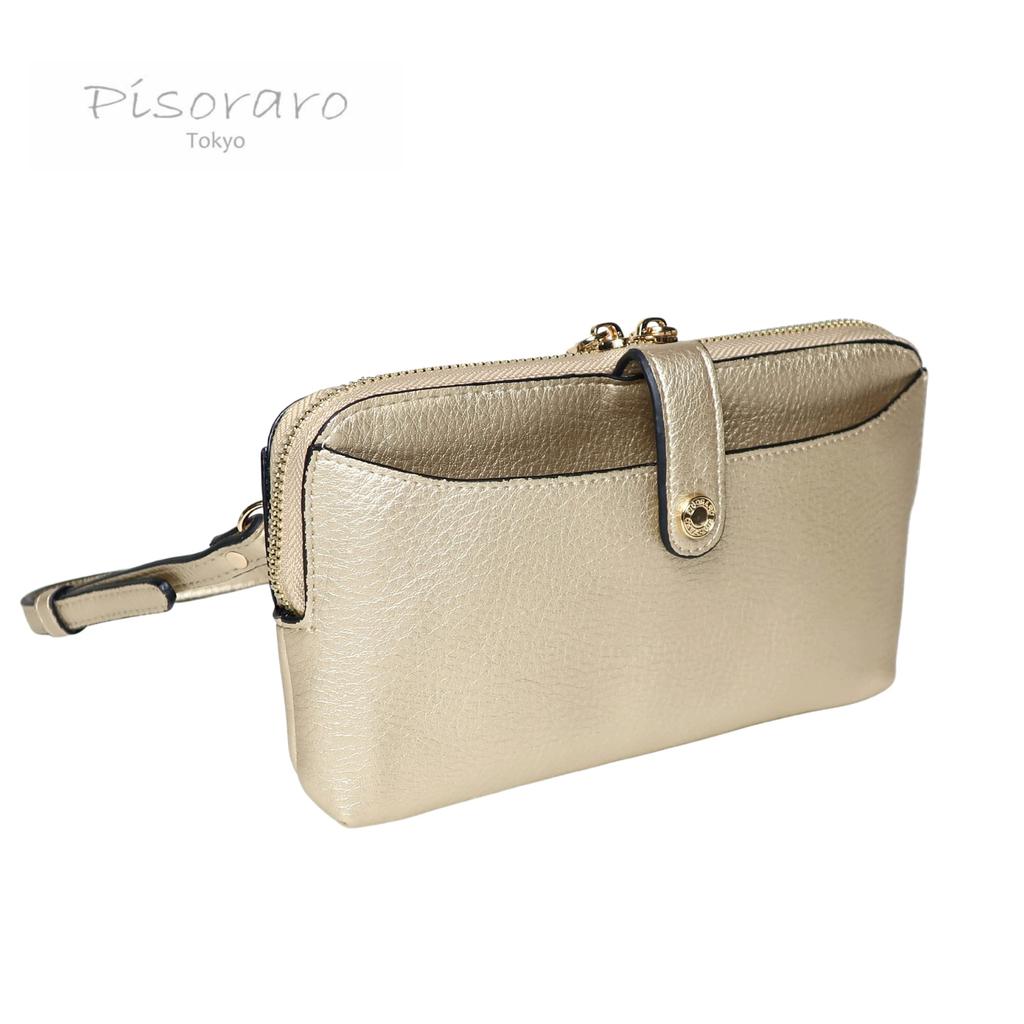 Pisoraro Wallet Shoulder Bag with Smartphone PR184 GOLD Storage, Crossbody, Gold, Multifunctional,
