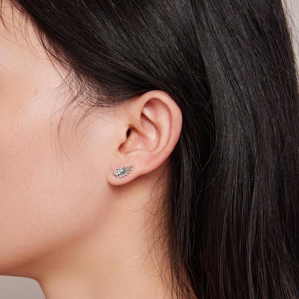 S925 Silver Angel Wings Earrings White Zircon Vintage Wing Stud Earring