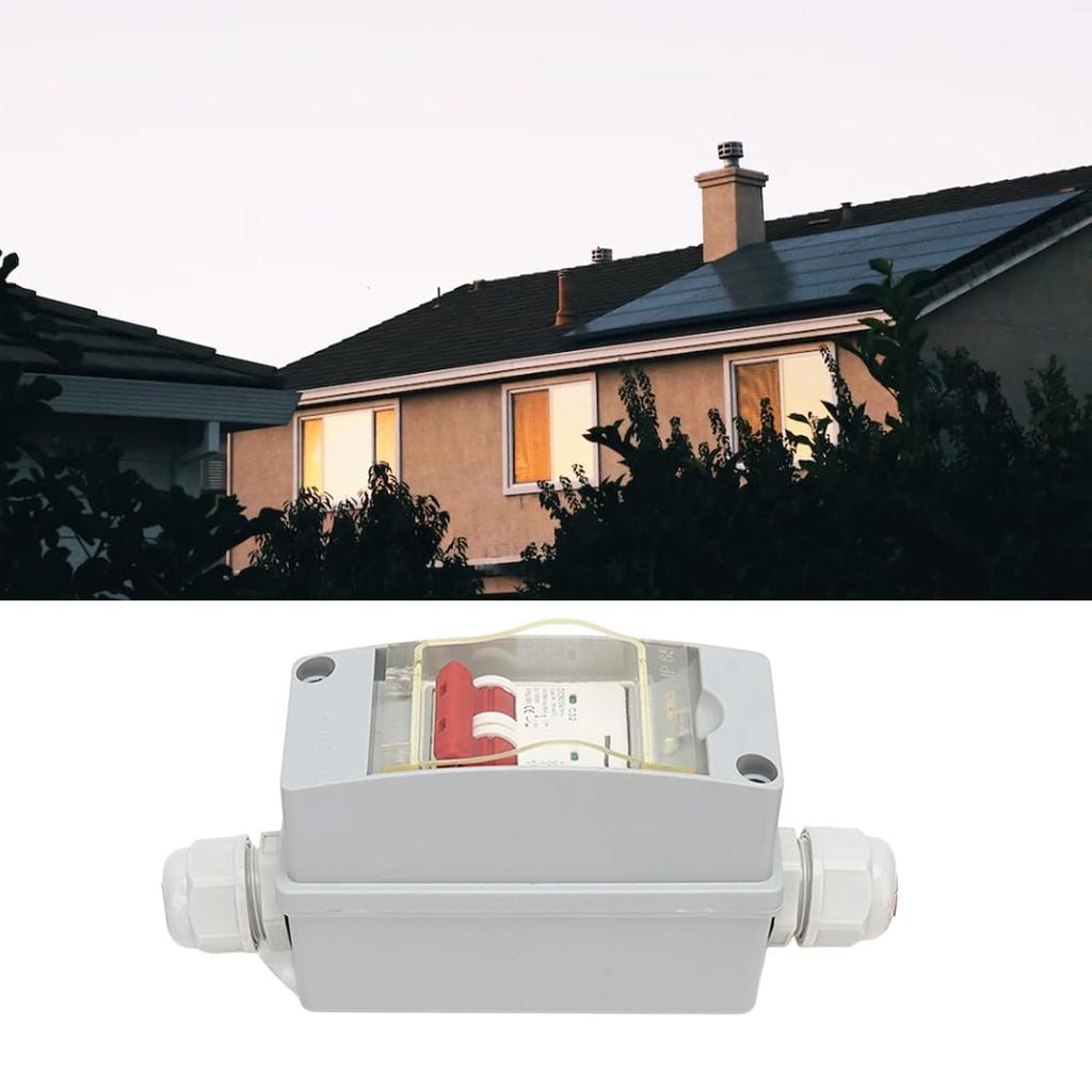 Focket 32A 500V PV DC Disconnect Switch, MCB 2P Solar Current Sink Load Switching Air Miniature Circuit Breaker with IP65 Distribution Box for Panel