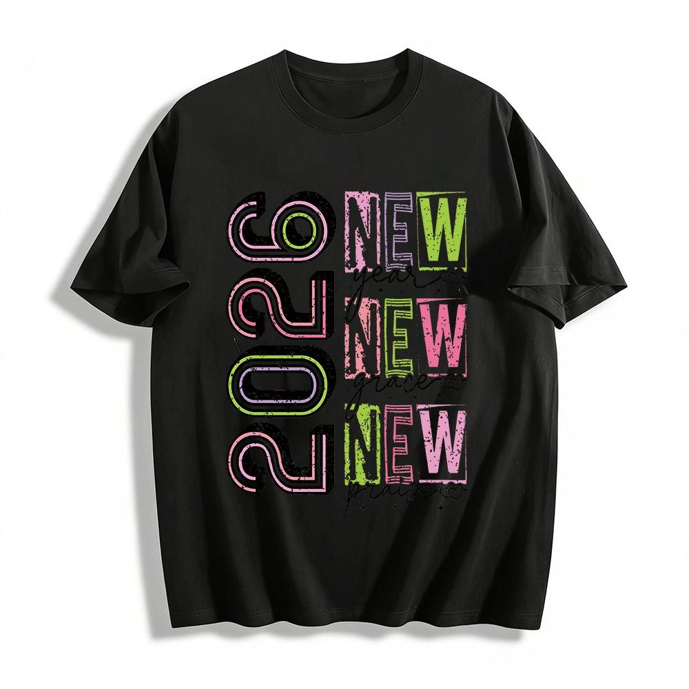 New Year New Grace Praise Retro Print Casual Top Pure cotton T-shirt XXS