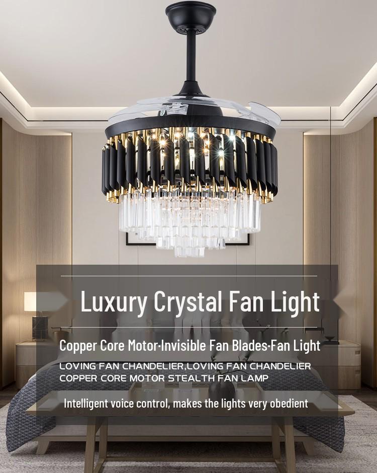 European Crystal Ceiling Fan Chandelier: Luxury Invisible Fan for Bedroom, Dining, or Living Room