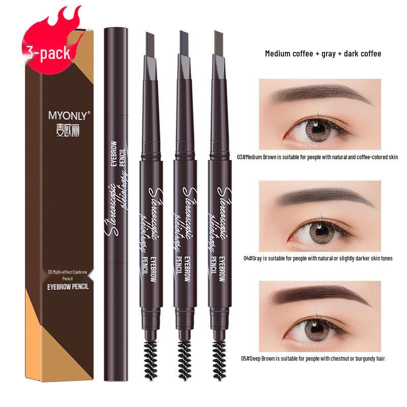 Maiouli 3D Smudge-Proof Multi-Effect Eyebrow Pencil - Beginner-Friendly Double-Ended Triangle Shape.
