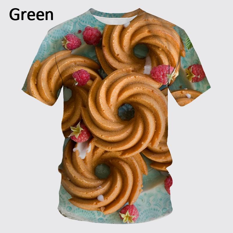 HerSight Grappig Voedsel T-shirt 3D Print Mannen Koekje Macaron Wafel Casual Cool Mode Casual Korte Mouw Ronde Hals T-shirt 2XL