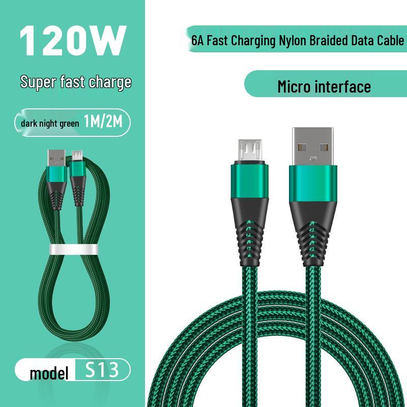 2M Nylon Braided 6A Metal Fast Charging Cable for Android, Apple, Huawei, Type-C Devices 1m Copper Fast Charging Cable Bare
