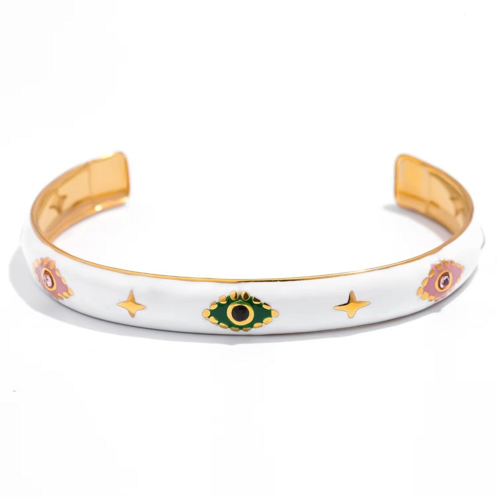 Oil Drip Design Women's Bangle Pink Green Rhinestone Demon's Eye Bracelets  Girls Gift