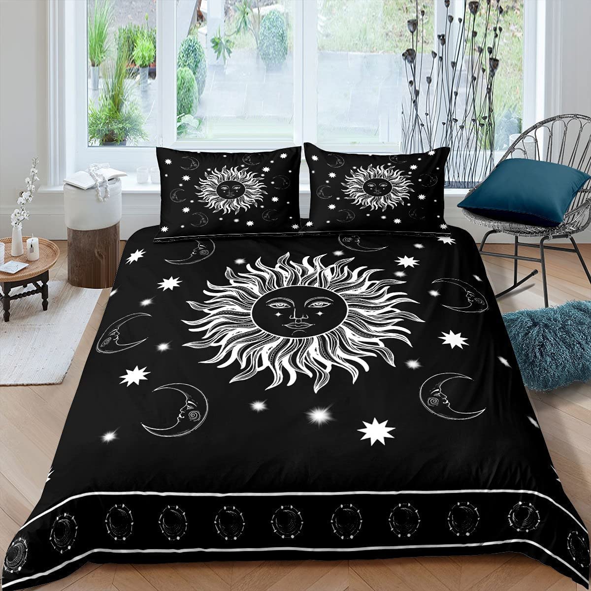 

Mandala Duvet Cover Yellow Sun Moon Bohemian Twin Queen King Bedding Set Polyester Quilt Cover For Teen EU single(135x200cm)