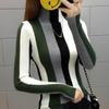 Women's Striped Color Block Slim Fit Knitted Sweater - Half High Neck, Short, New for 2025 Autumn/Winter