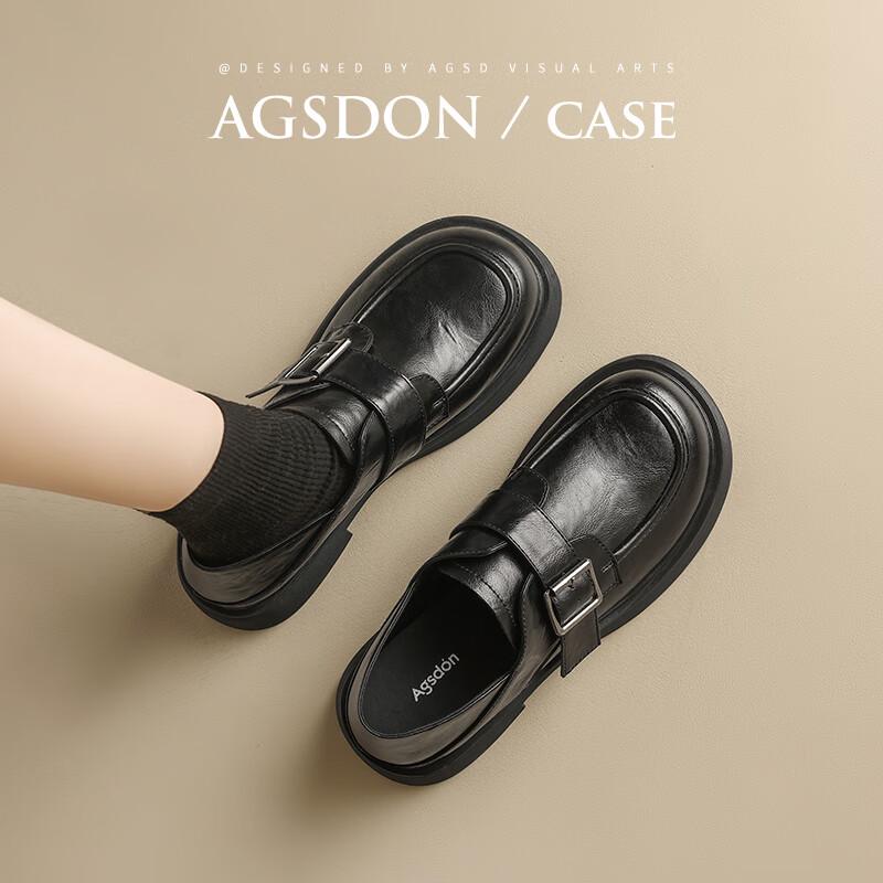 Agsdon Women s Retro Belt Buckle Slip-on Loafers 36