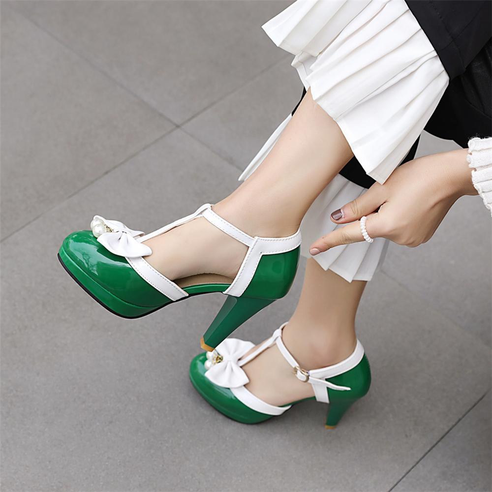 Fashion Spring Shoes Woman Pumps Ankle Strap Bow Wedding Party Shoes Platform Dress Women Shoes High Heels Ladies Shoes Plus Size 32-43