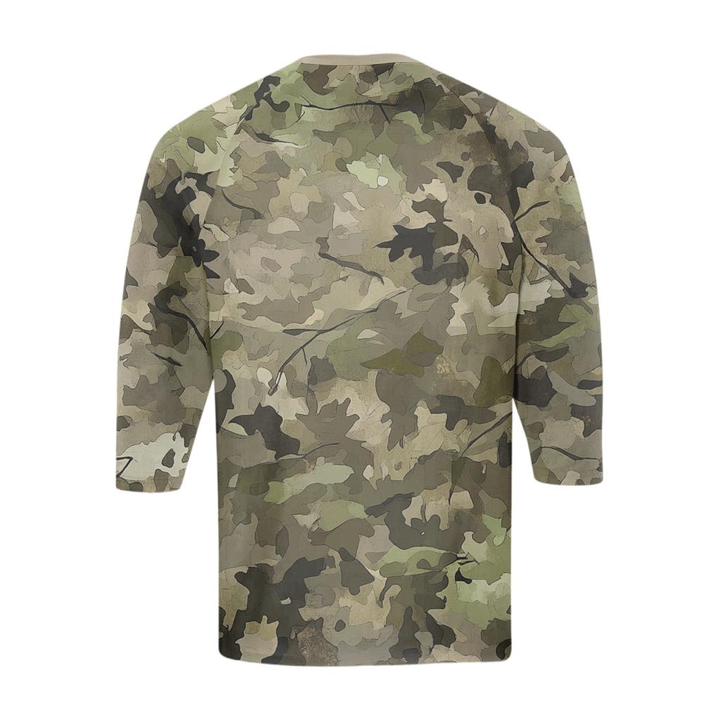 Men's Button-Down Contrast Raglan 3/4 Sleeve Top