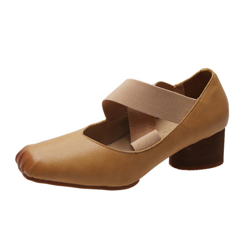 

Кожа с эффектом стирки от Suding~ Туфли-балетки с ретро-перекрестным ремешком как у Су Иньинь, с толстым каблуком и открытым верхом, женские туфли 35