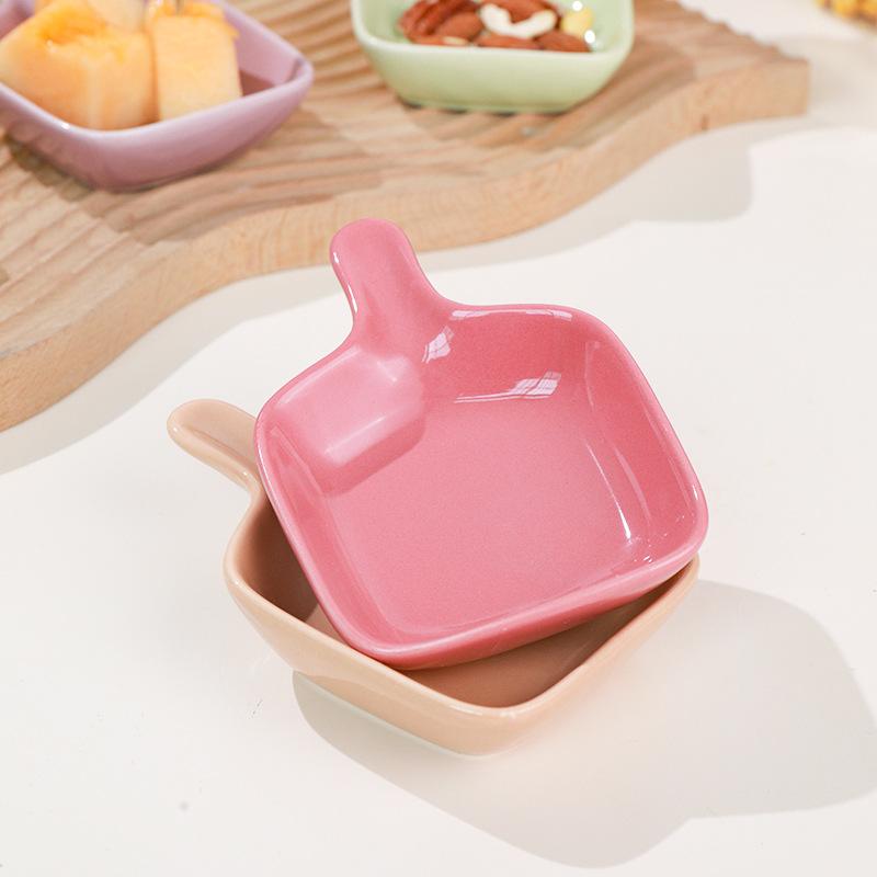 Ins Wind Ceramic Plate With Handle, Creative Household Small Plate, Hot Pot Seasoning Plate, Sauce Dipping Plate, Seasoning Plate