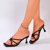 Fashion 2025 Summer New Style Mid-heel High Heels Women's Outdoor Wear Square Head Thin Strap Open Toe with Dress Open Heel Slippers