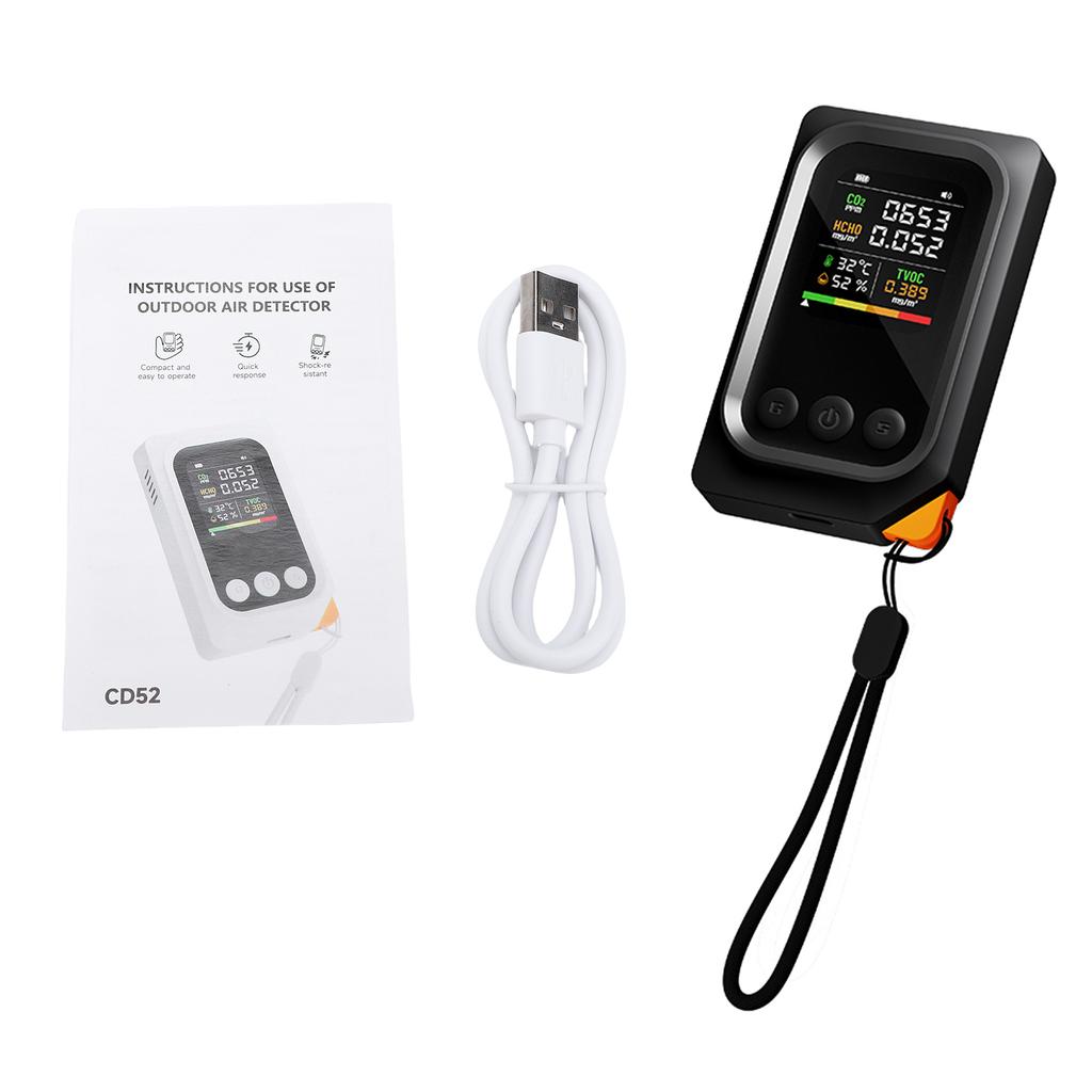 5 in 1 Portable   Quality Monitor Detects TVOC CO2 Temperature Humidity with HD Screen Built-in Battery for Indoor Outdoor Use