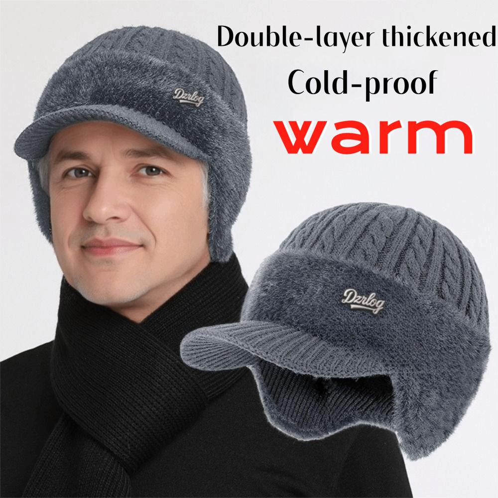 Comfortable Thick Warm Winter Thermal Hat Earflaps Windproof Knitted Cap Elasticity Elderly Beanie Dad Grandpa