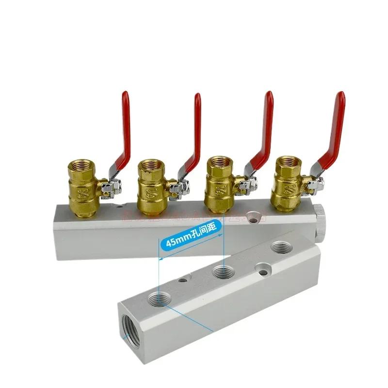 (Port To Port 45mm)30x30mm G1/2" In G1/4" Out 2-12 Way Aluminium Alloy Distributor Manifold Splitter Block Pneumatic Air Fitting