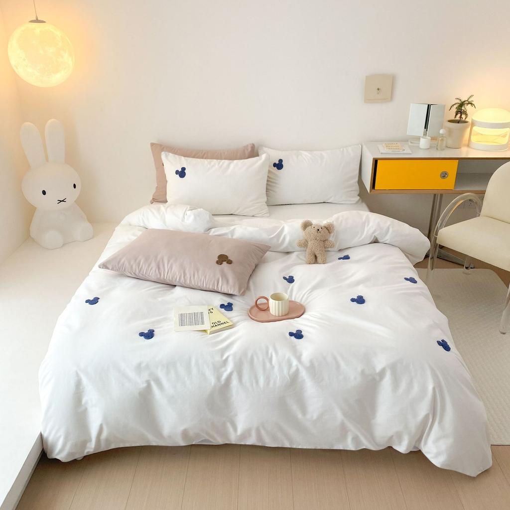 100 % reine Baumwolle Bett Vier-Teile Bettlaken Bettbezug Kissenbezug Hautfreundlich und Atmungsaktiv Vier Jahreszeiten