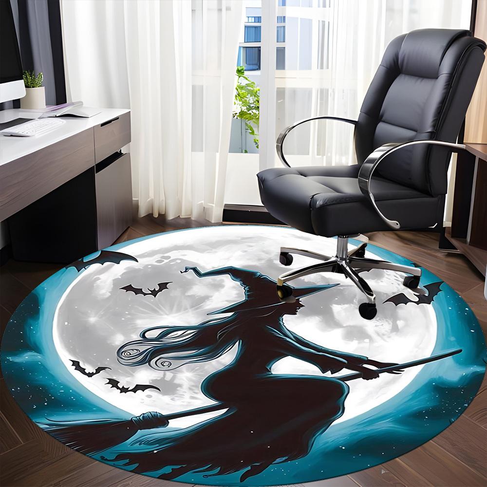 1PCWitch Moon Office Round Area Rug, Mat Suitable For Office, Under Office Chairs Bedroom Living Room Home Decor, Room Deco