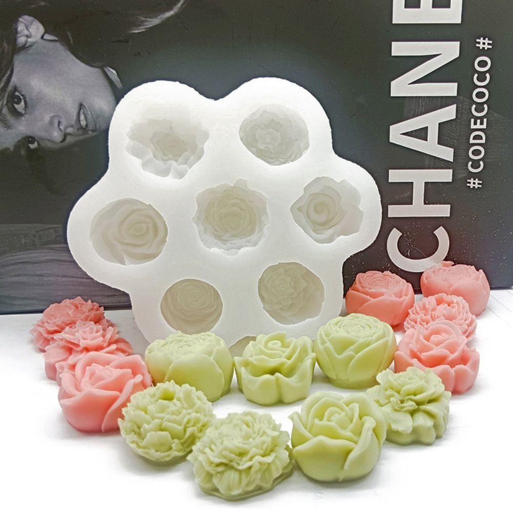 Food Grade Candle Mold Peony Soap Mould Aromatic Candle 7 in 1 Flower Silicone Mold  Candle Making