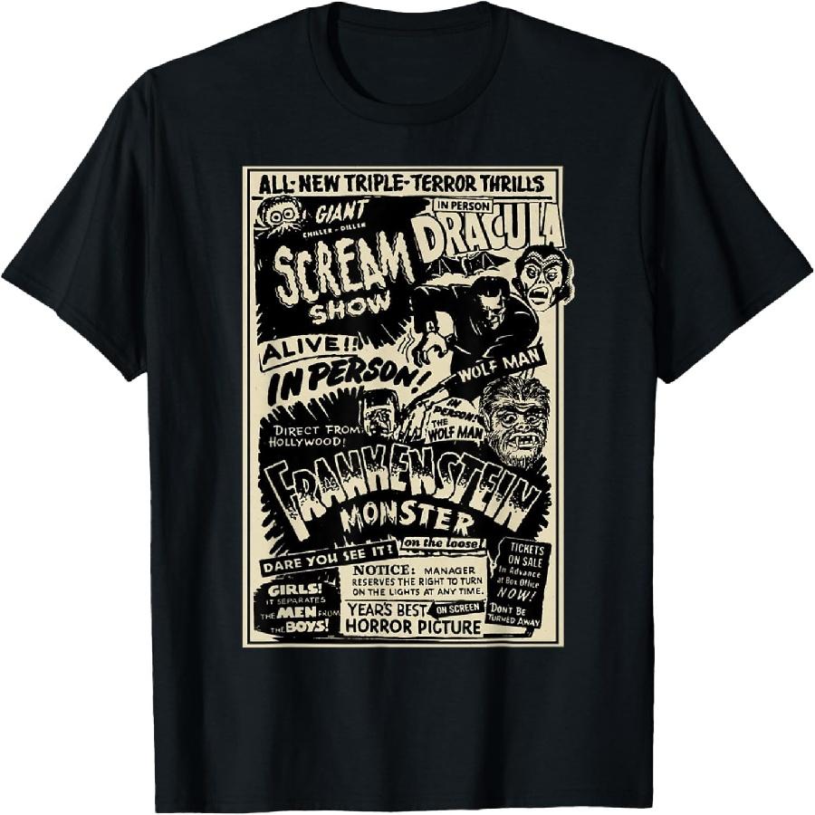 Футболка с изображением Мумии, Дракулы, Оборотня, Франкенштейна из фильмов ужасов S