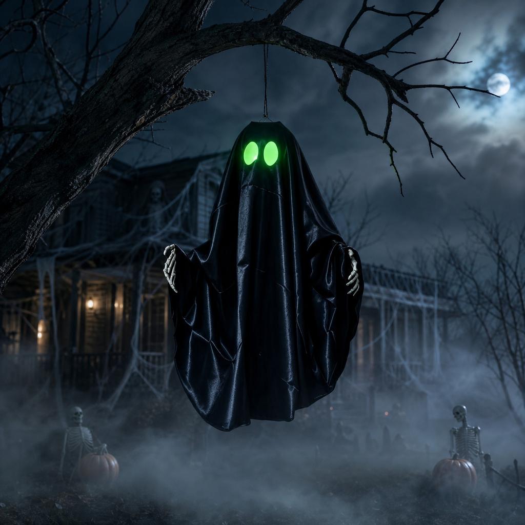 Hanging Luminous Ghost Decoration for Indoor Outdoor Halloween Parties Haunted House Yard Garden Home Wall Door Window Display