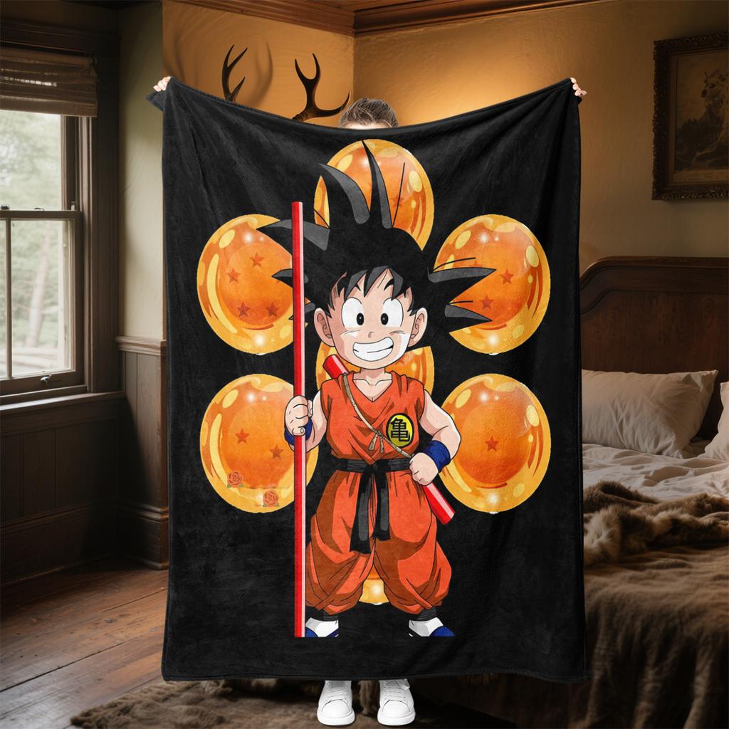 1pz Coperta in Flanella con Stampa Son Goku, Alta Qualità per Tutte le Stagioni, Decorazione per la Casa, Calore e Comfort, Perfetta per Regali di Natale