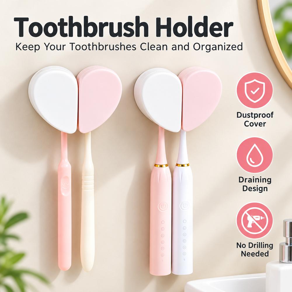 2Pcs Dustproof Toothbrush Holder Heart Shape Toothbrush Stand New Toothbrush Storage Rack Couples