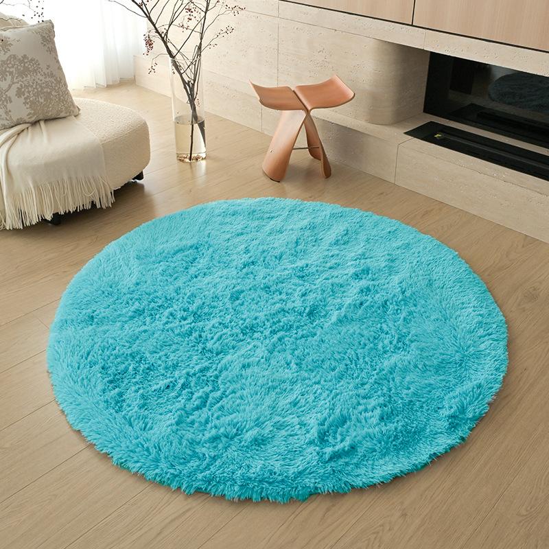 Checkerboard Round Fluffy Shaggy Rug Soft Long Pile Carpet for Bedroom Living Room Plaid Area Rug Kids Room Circular Mat