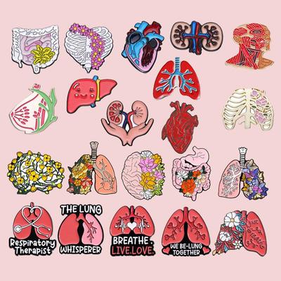 Creative Heart & Lung Organ Shape Brooch - Medical Series Metal Badge Set