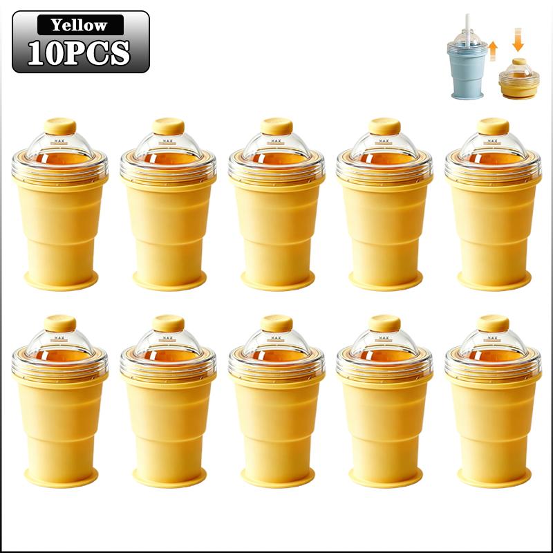 2-in-1 Collapsible Silicone Ice Ball Cup Reusable Portable Ice Sphere Mold with Straw Lid for Coffee Juice Drinks