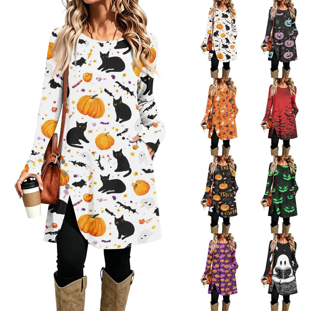 Women's Casual Printed Long Sleeve Neck Dress for Daily Wear