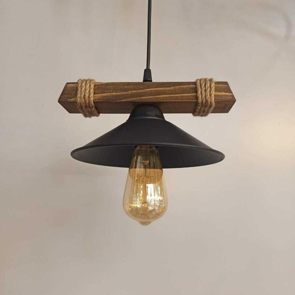 Nova Wooden Rustic Modern Rope Single Pendant Chandelier Home Decoration