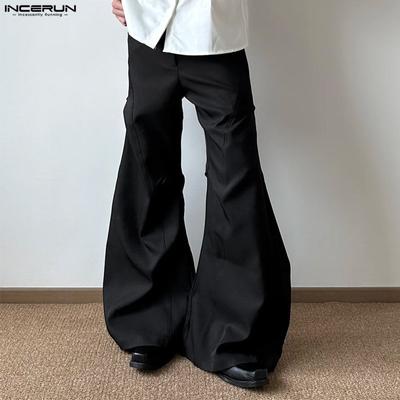 Men's Zip-up High Waist Casual Long Flare Pants Trousers