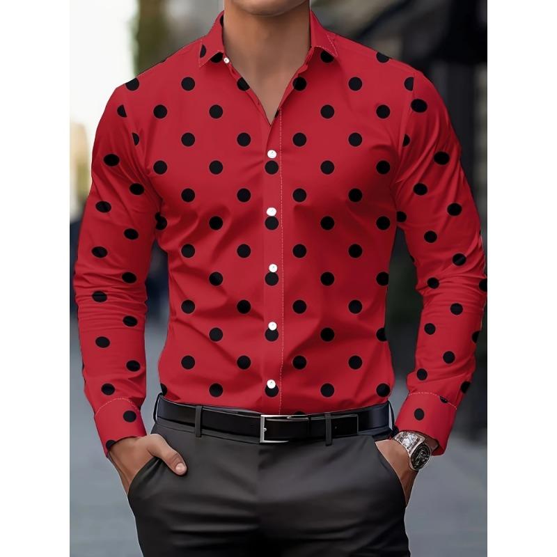 Men's Shirt Long Sleeve Shirt Spotted Lapel Button Casual Outdoor Breathable Comfortable Fashion Trend New Versatile Clothing