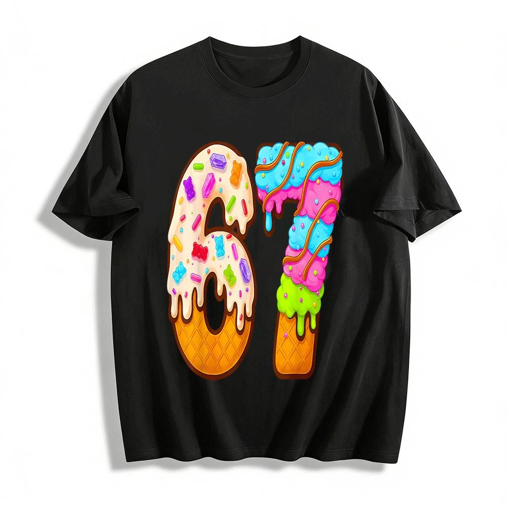 Candy Waffle No.67 Print Casual Short Sleeve Top Pure cotton T-shirt XXS