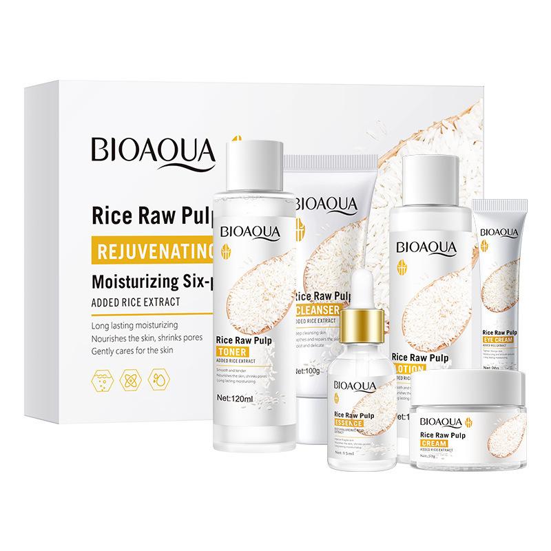 Rice Extract 6-Piece Facial Skin Care Set Hydrating Cleanser Toner Lotion Serum Eye Cream Face Cream Kit