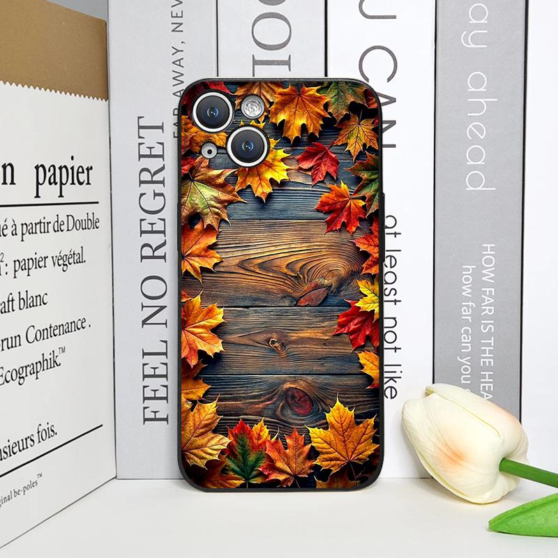 Vintage Autumn Fall Maple Leaf Pattern Phone Case for iPhone 17 16 12 11 14 Plus 13 15 Pro Max 12 13 Mini X XS XR Soft Cover Y2K