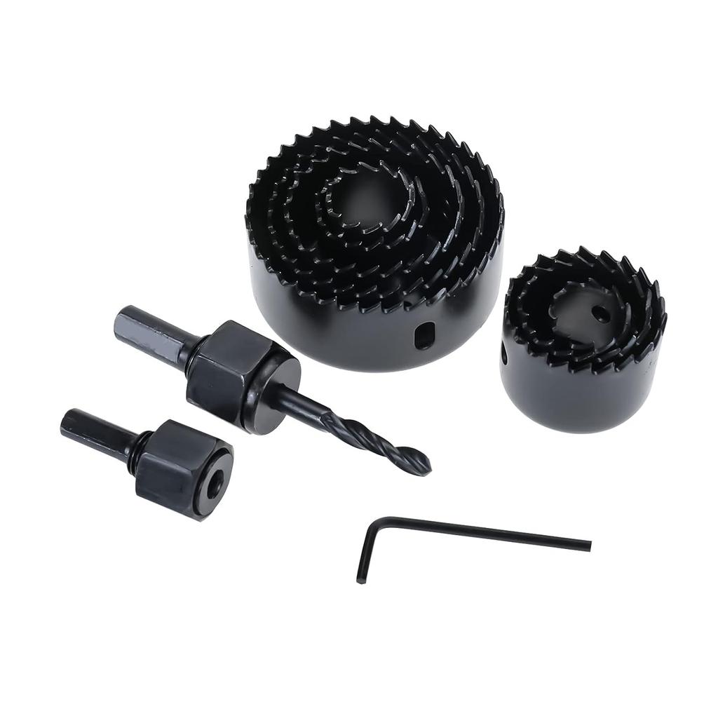 11tlg Lochsäge Bohrer Bit Set 3/4"(19 mm) - 2-1 / 2 " (64 mm), mit Sägeblättern aus Kohlenstoffstahl, Spannfuttern, Bohrer, Sechskantschlüssel, Ideal für Weichholz, Sperrholz,