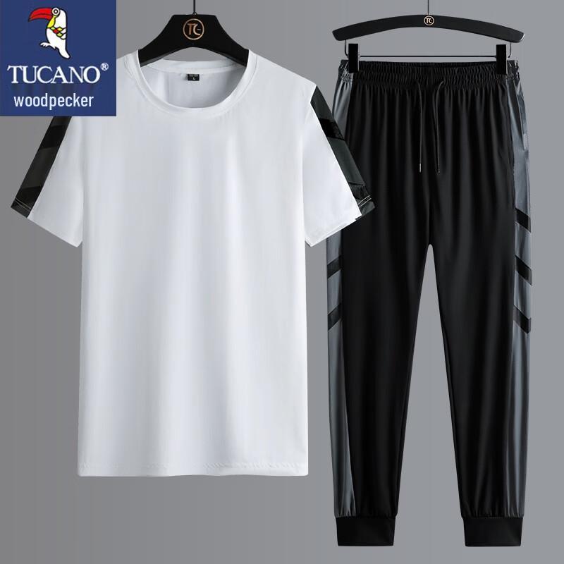 TUCANO Men s Ice Silk Quick-Dry Short Sleeve T-Shirt & Long Pants Set 2XL