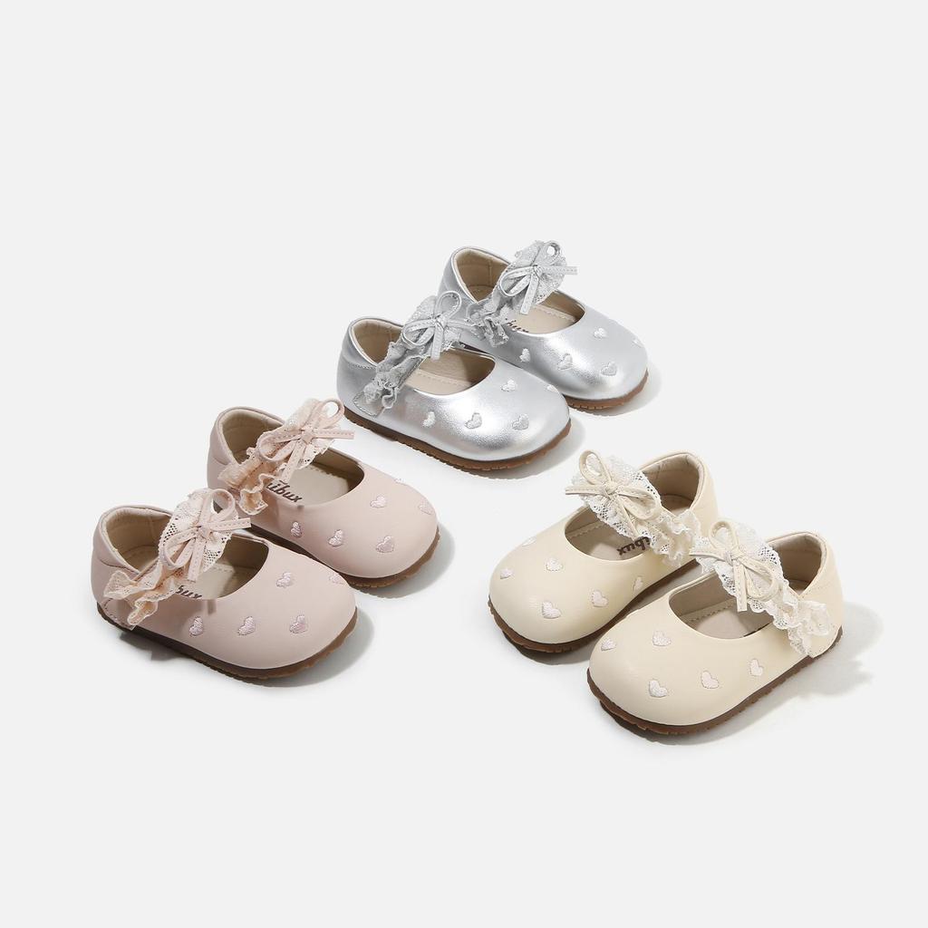 Frühling 2026 Baby-Schuhe zum Laufenlernen mit Spitzenbesatz: Weiches Leder, rutschfeste Sohle für Mädchen